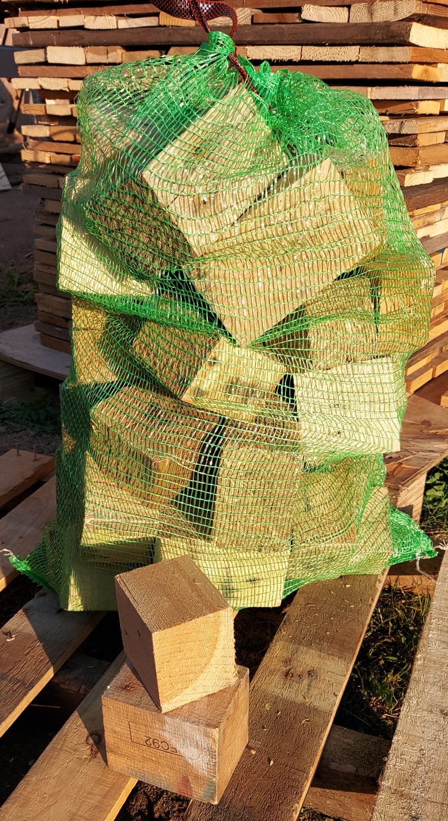 A 15kg net of wooden pallet blocks